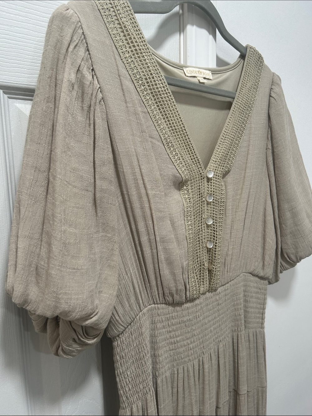 Boho Smocked Maxi Dress Taupe XL - Picture 5 of 5